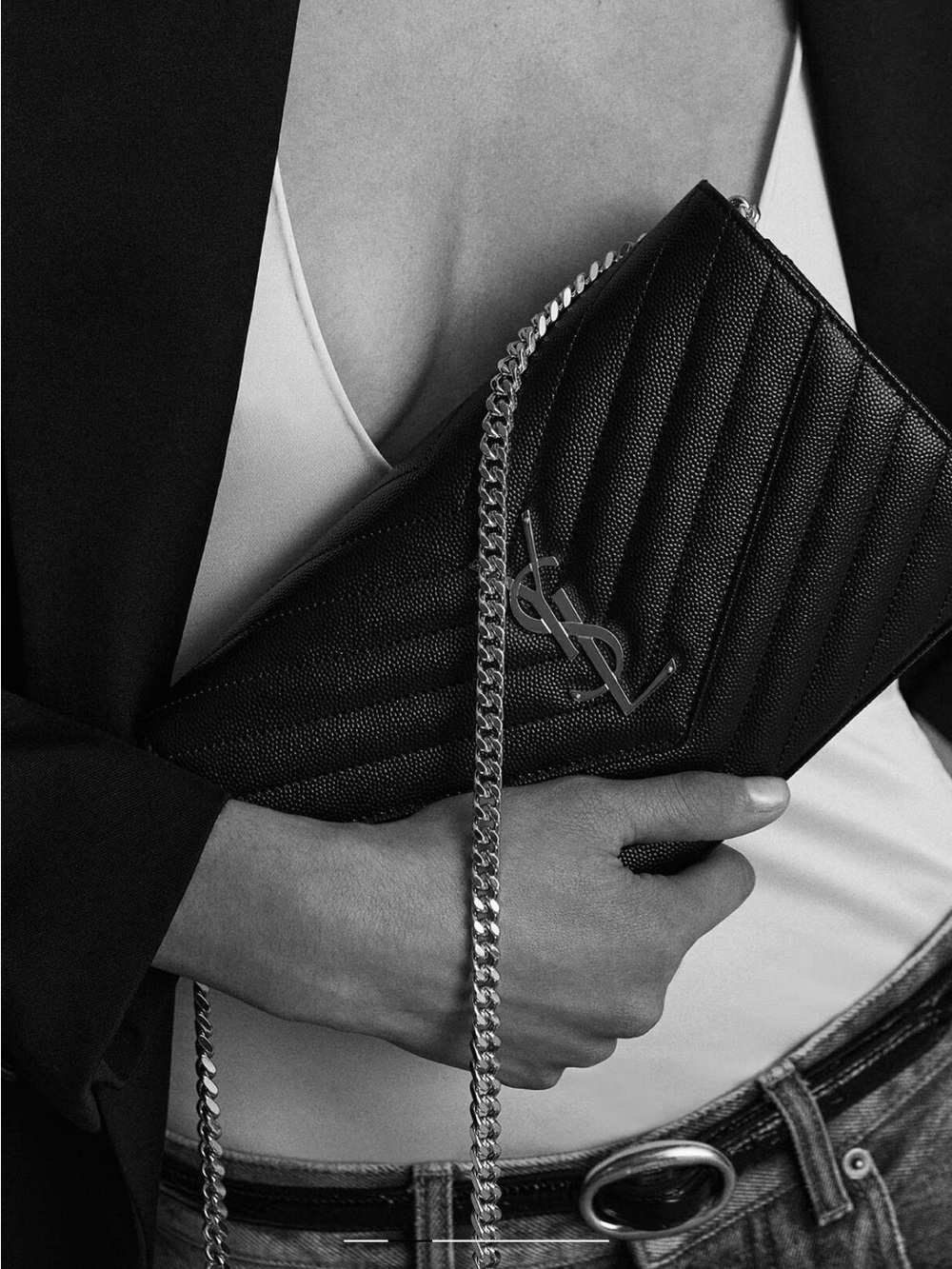 Saint Laurent Black Quilted Chevron YSL Chain Shoulder Bag with Gold Hardware - Picture 8 of 10